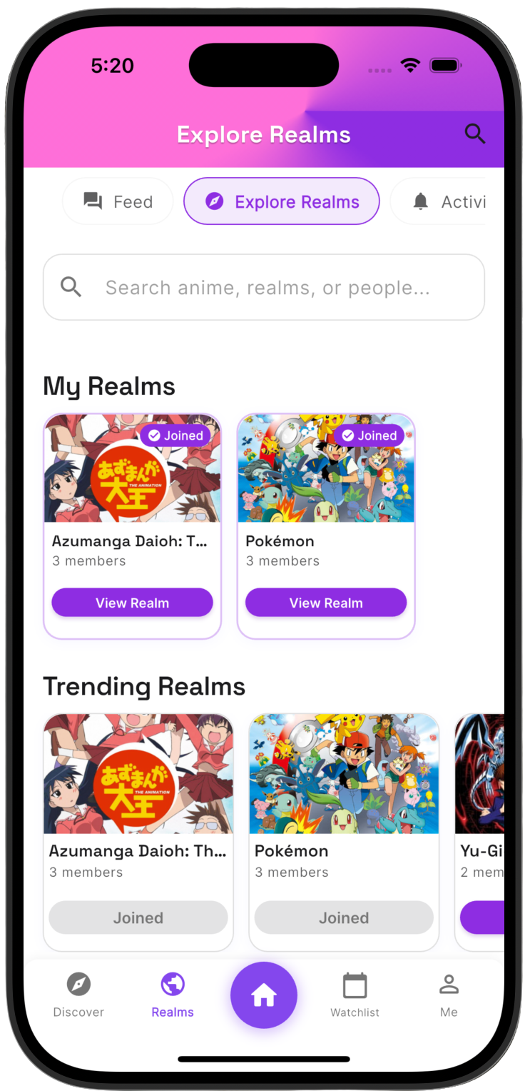 RekoGen Realm Explore Screen